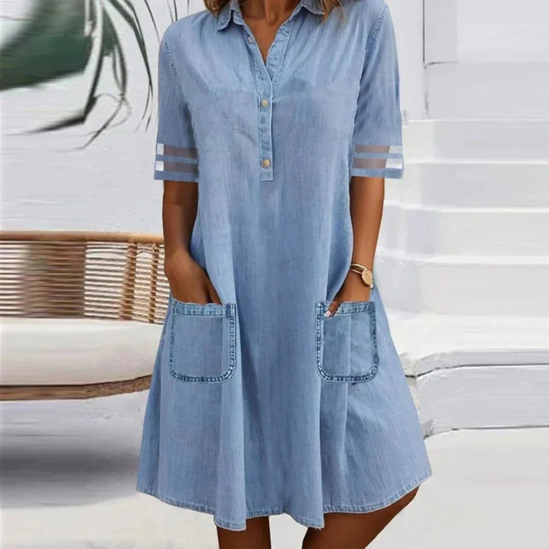 Women's Denim Mini Dress with Side Pockets | Belluvyn