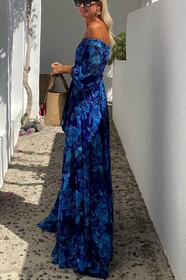 Women's Off Shoulder Floral Flowy Maxi Evening Dress | Belluvyn