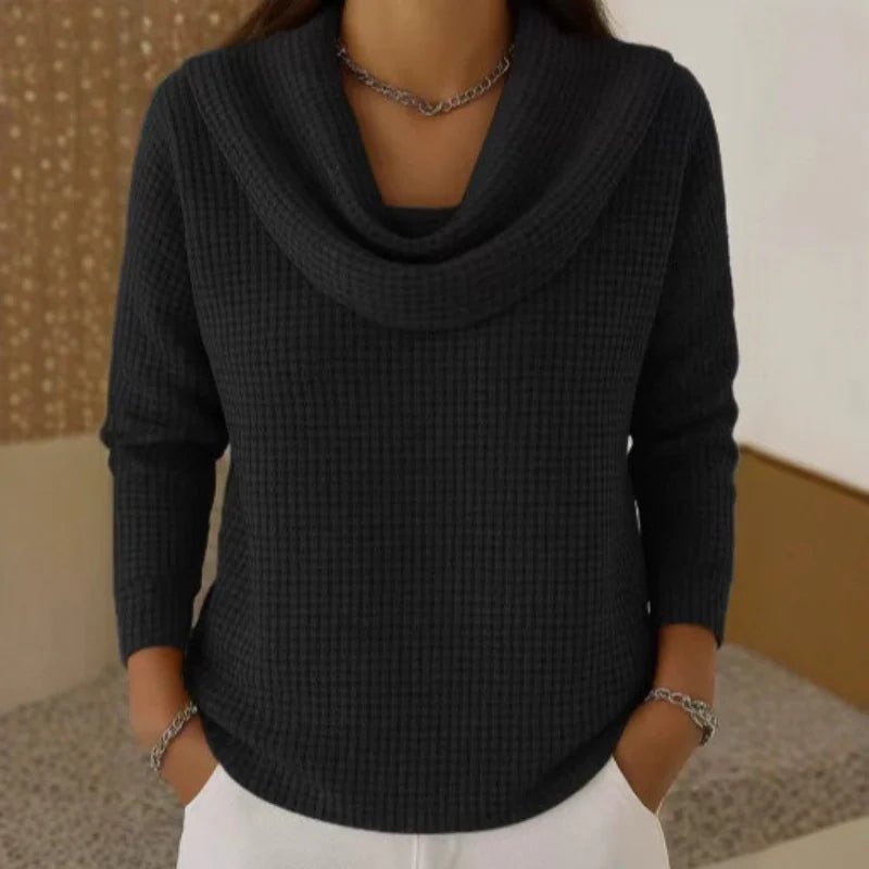 Women's Waffle Knit Cowl Neck Sweater | Belluvyn