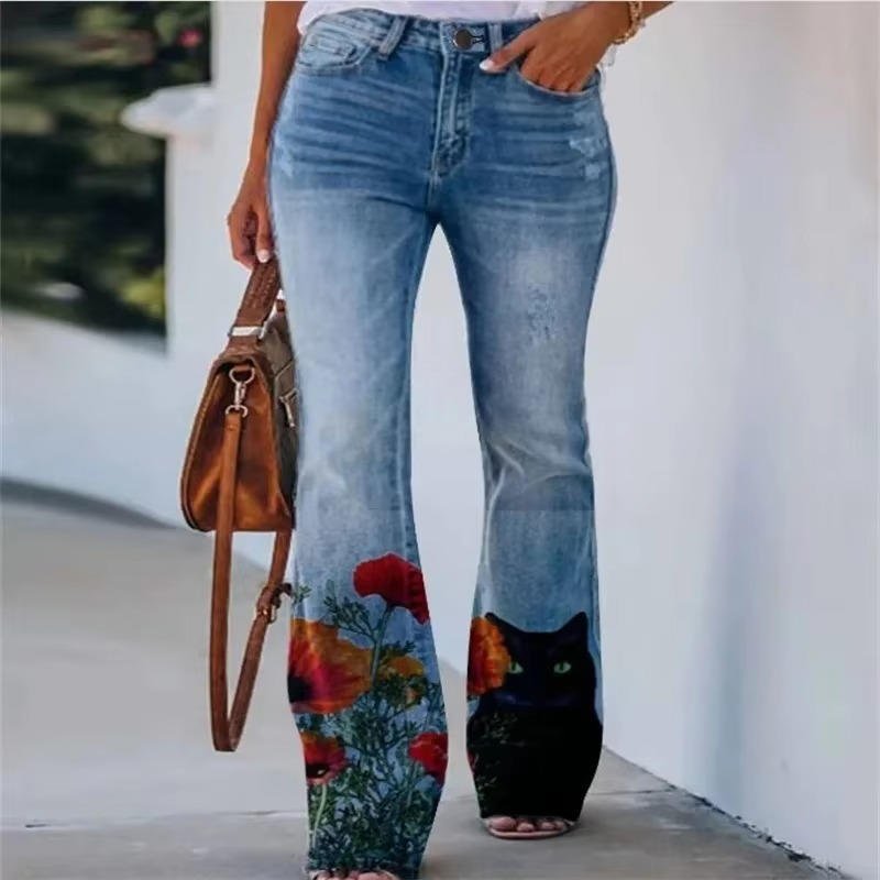 Women's High-Waist Floral Flare Jeans | Belluvyn