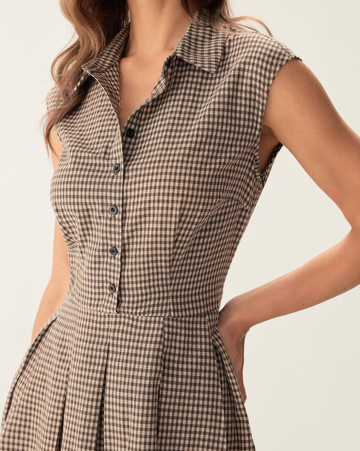 Brown Plaid Pleated Midi Dress | Belluvyn