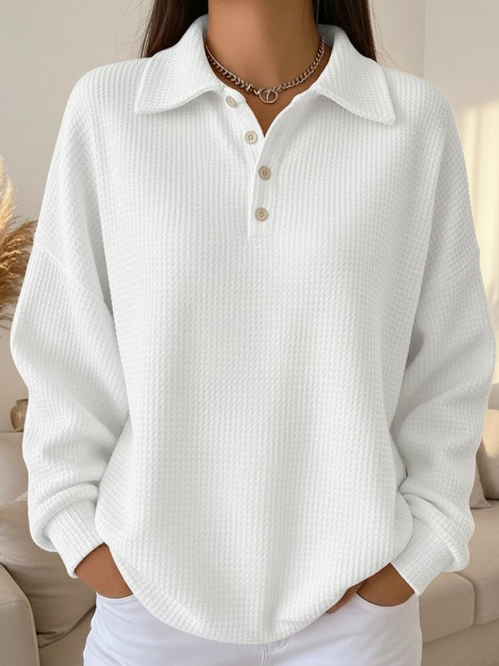 Women's Textured Knit Polo Sweater Oversized | Belluvyn