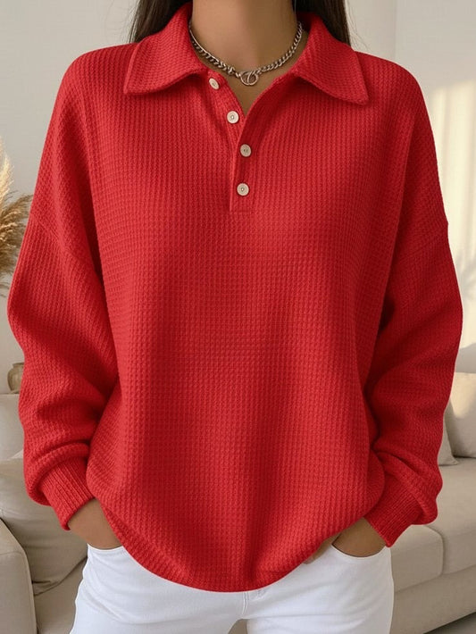 Women's Textured Knit Polo Sweater Oversized | Belluvyn