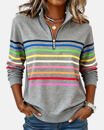 Women's Rainbow Striped Zip Sweatshirt | Belluvyn