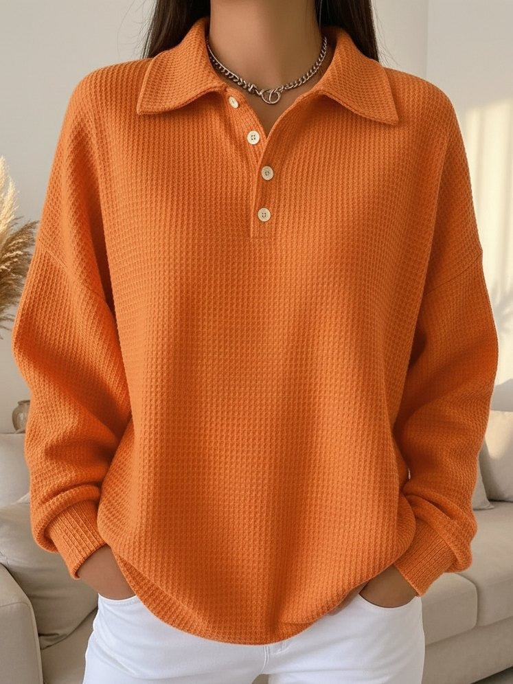 Women's Textured Knit Polo Sweater Oversized | Belluvyn