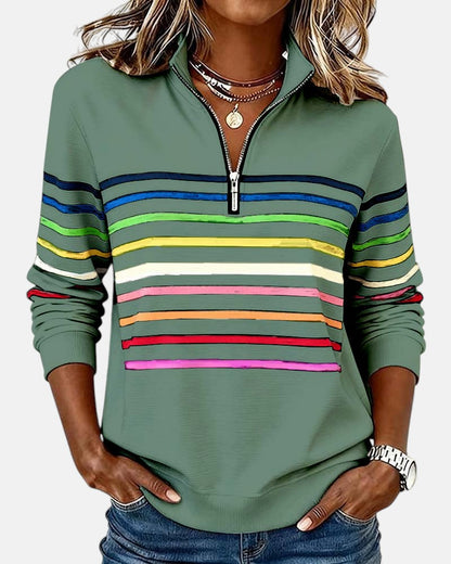 Women's Rainbow Striped Zip Sweatshirt | Belluvyn