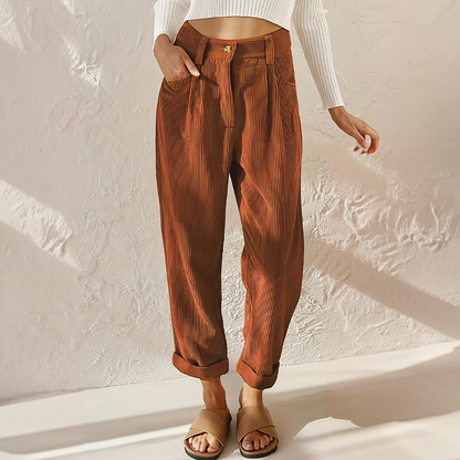 Women's High-Waist Corduroy Pants | Belluvyn