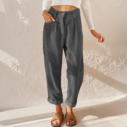 Women's High-Waist Corduroy Pants | Belluvyn