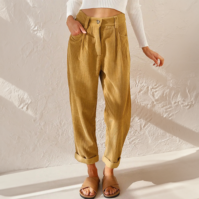 Women's High-Waist Corduroy Pants | Belluvyn