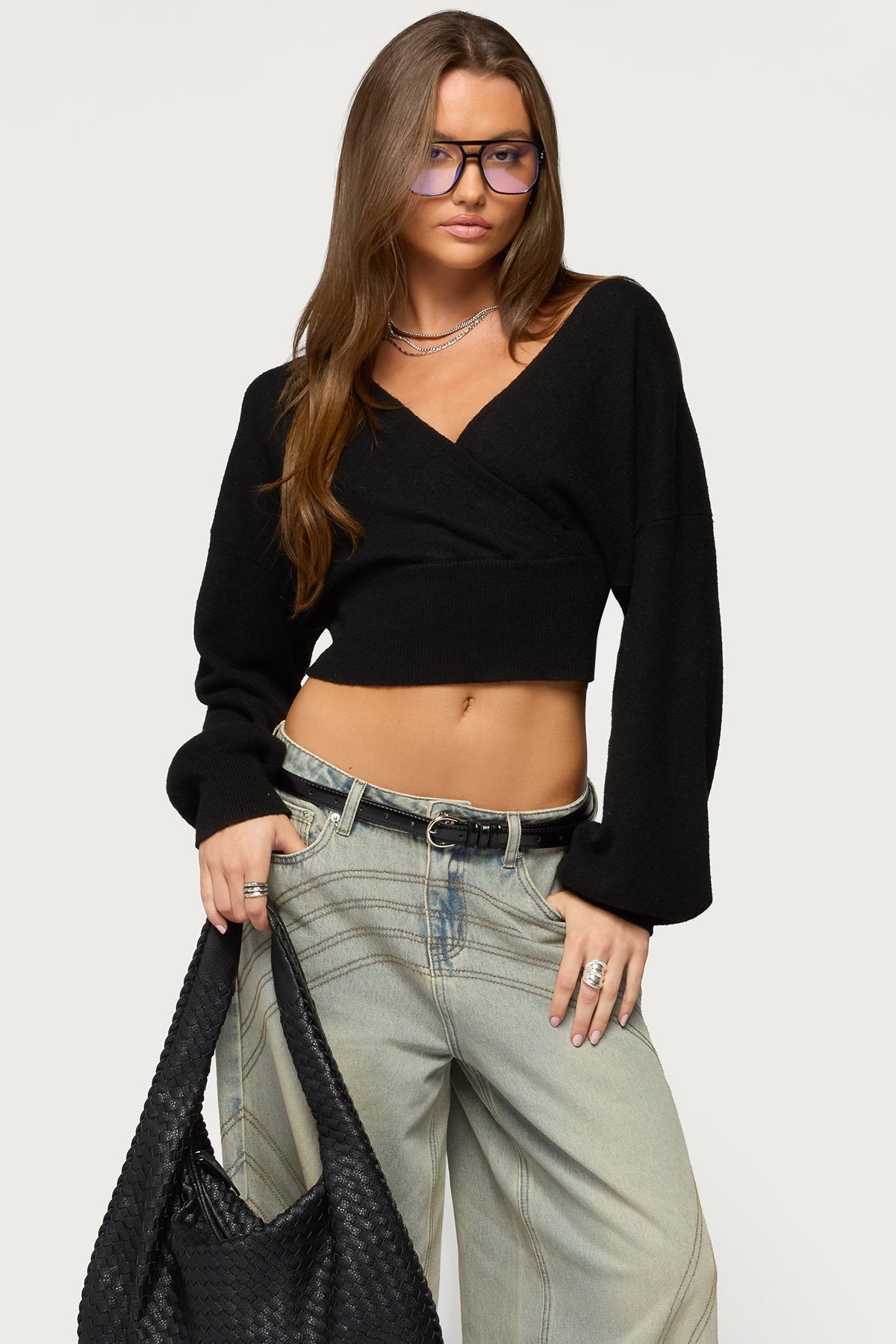 Women's Wrap Cropped Sweater | Belluvyn