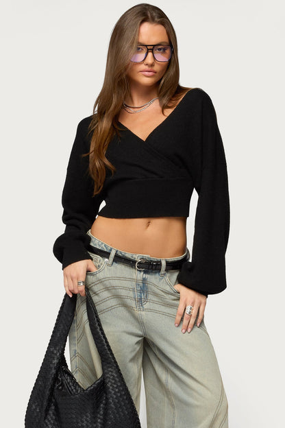 Women's Wrap Cropped Sweater | Belluvyn