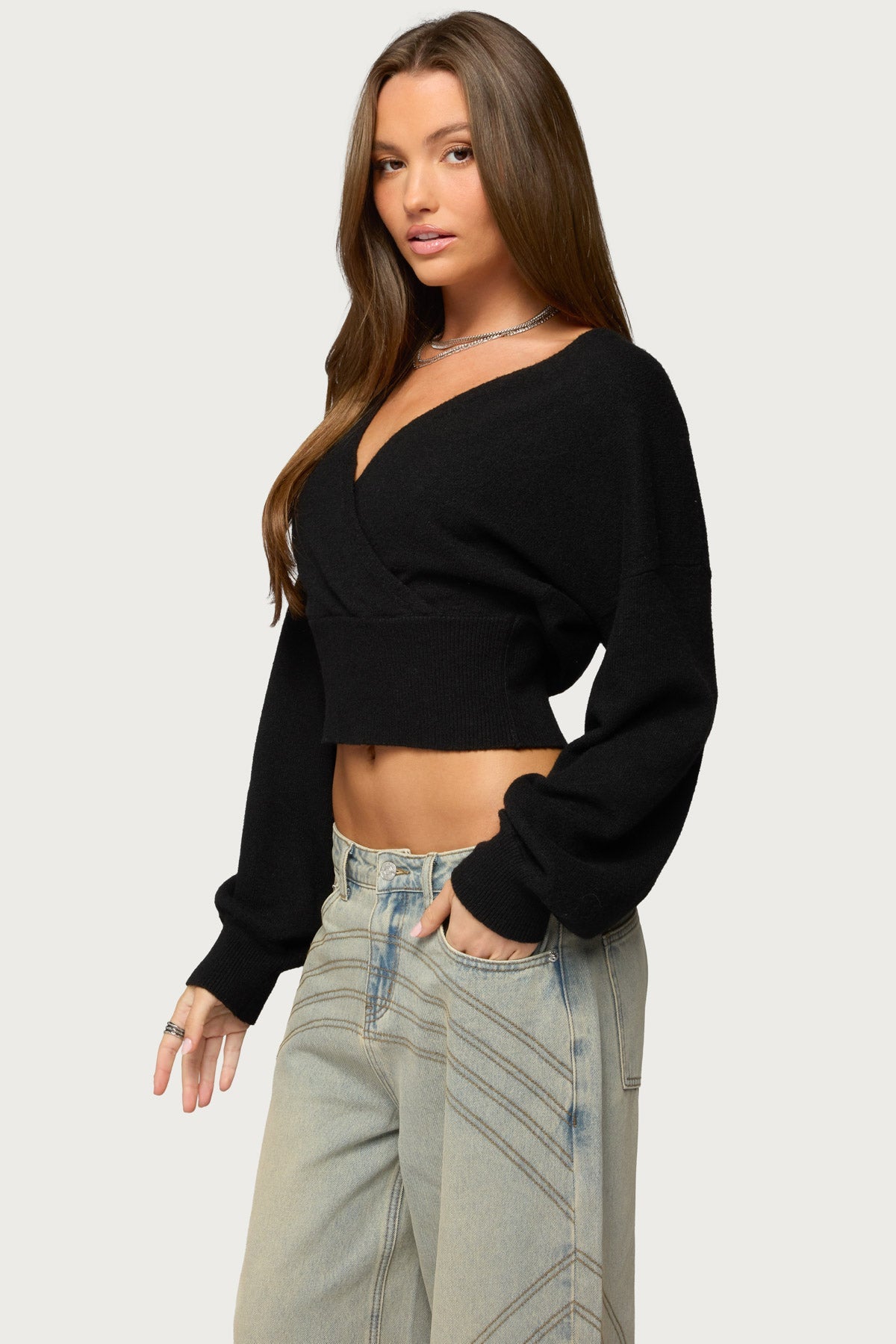 Women's Wrap Cropped Sweater | Belluvyn