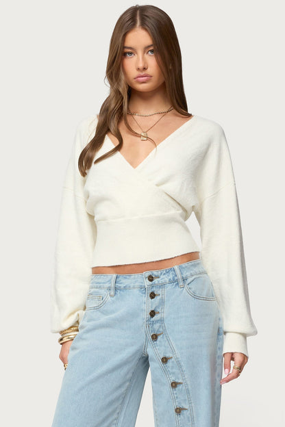 Women's Wrap Cropped Sweater | Belluvyn