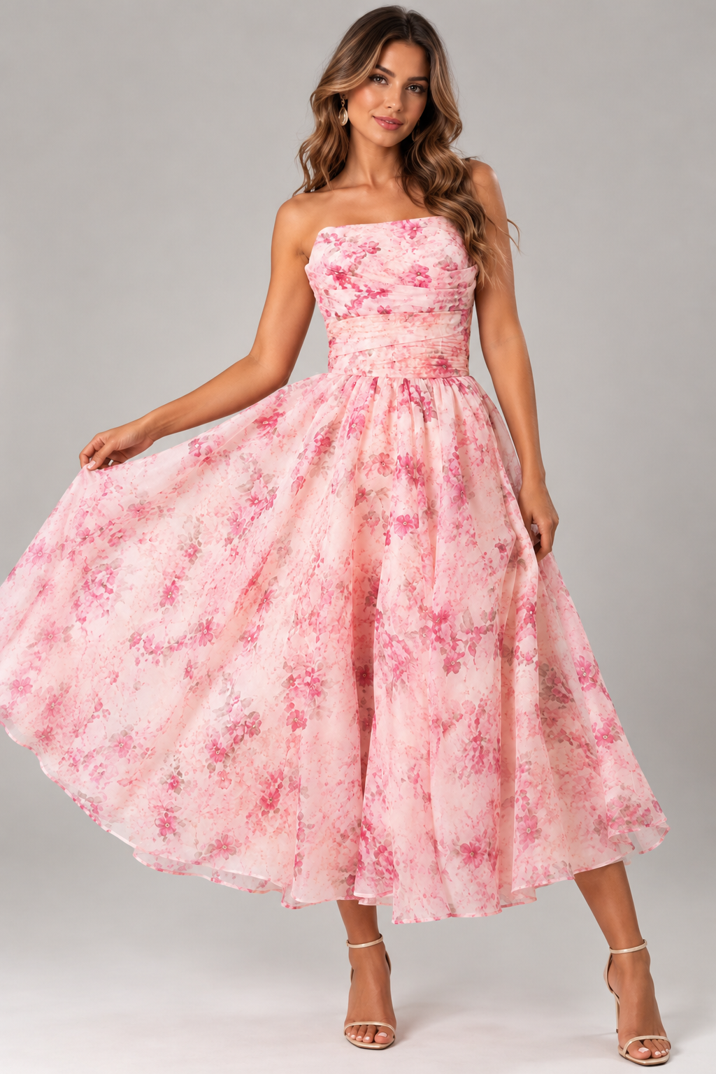 Women's Floral Spaghetti Strap A-Line Midi Dress | Belluvyn