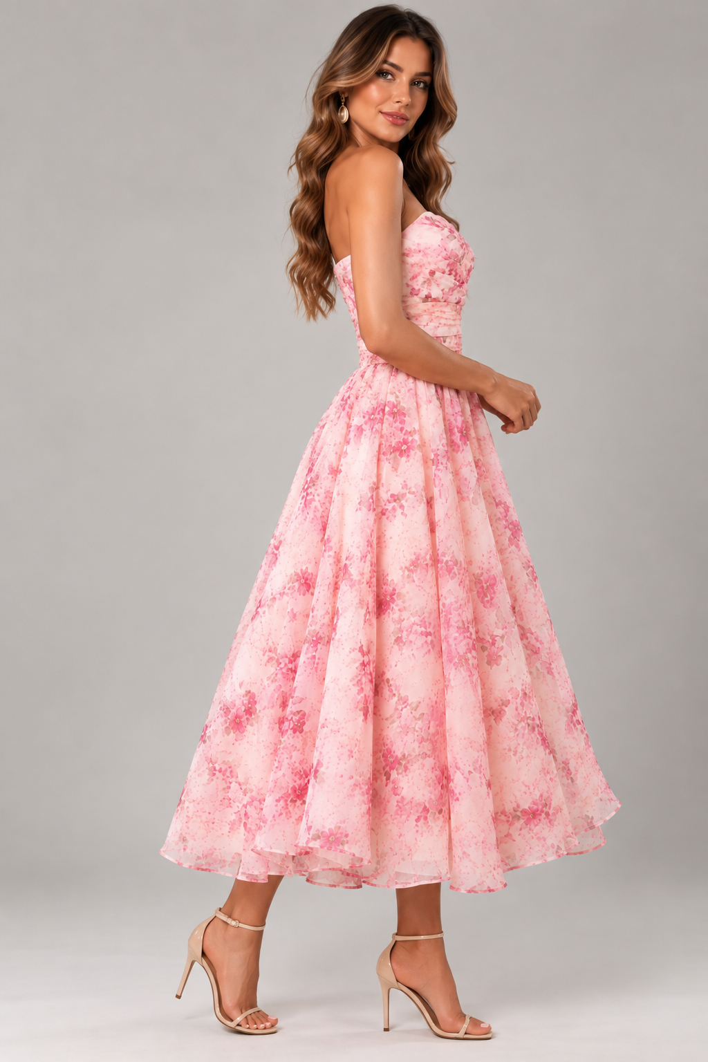 Women's Floral Spaghetti Strap A-Line Midi Dress | Belluvyn