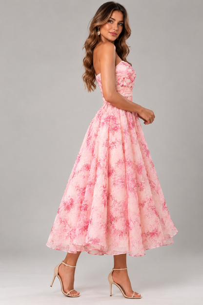 Women's Floral Spaghetti Strap A-Line Midi Dress | Belluvyn