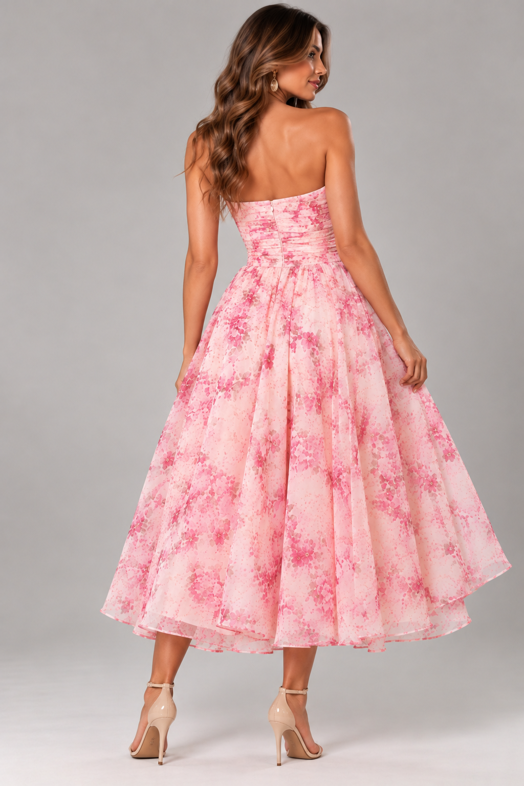 Women's Floral Spaghetti Strap A-Line Midi Dress | Belluvyn