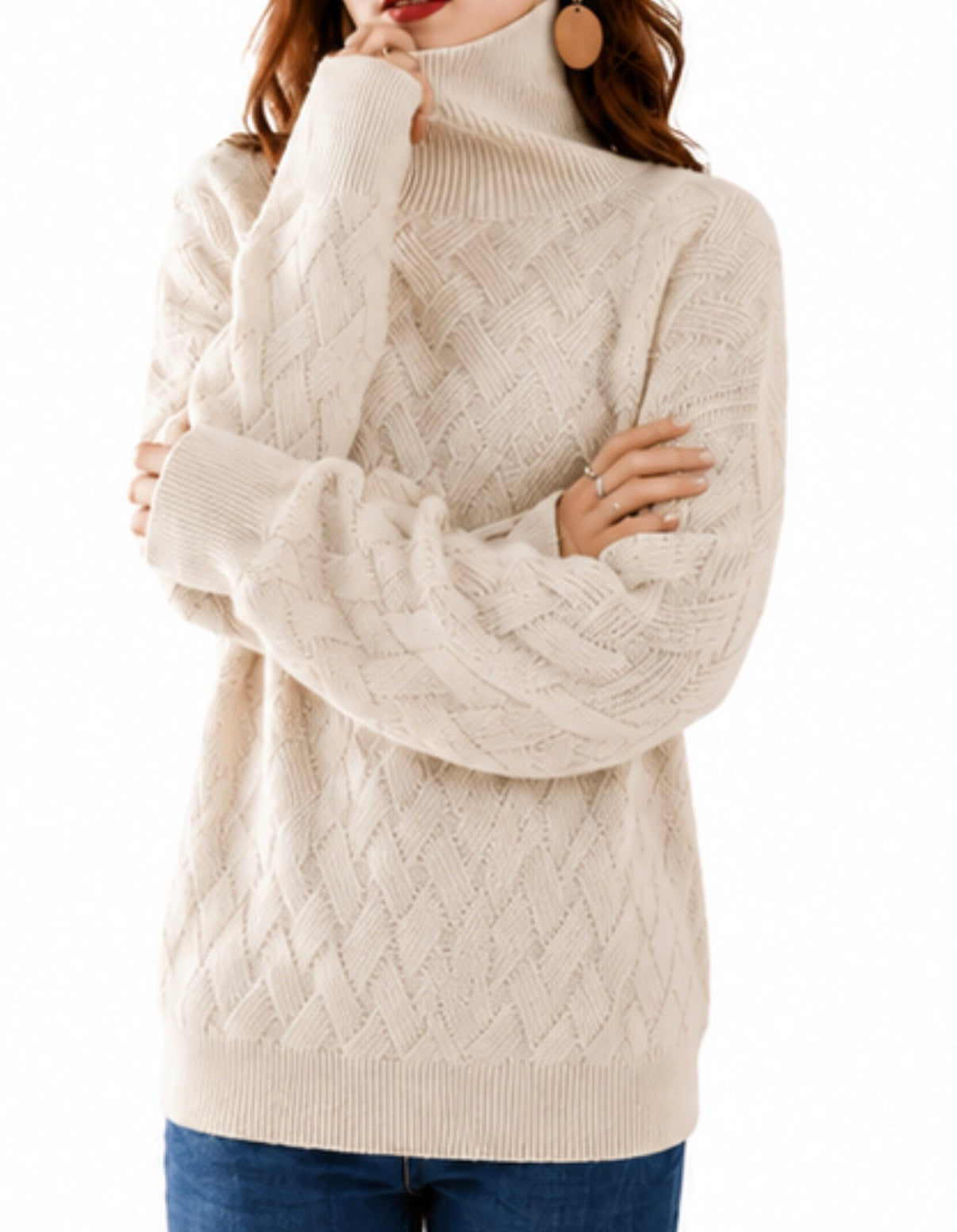 Women's Cozy Chunky Knit Turtleneck Sweater Oversized Sleeves | Belluvyn
