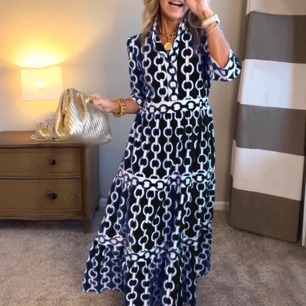 Women's Geometric Print Round Neck Maxi Dress | Belluvyn