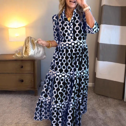 Women's Geometric Print Round Neck Maxi Dress | Belluvyn