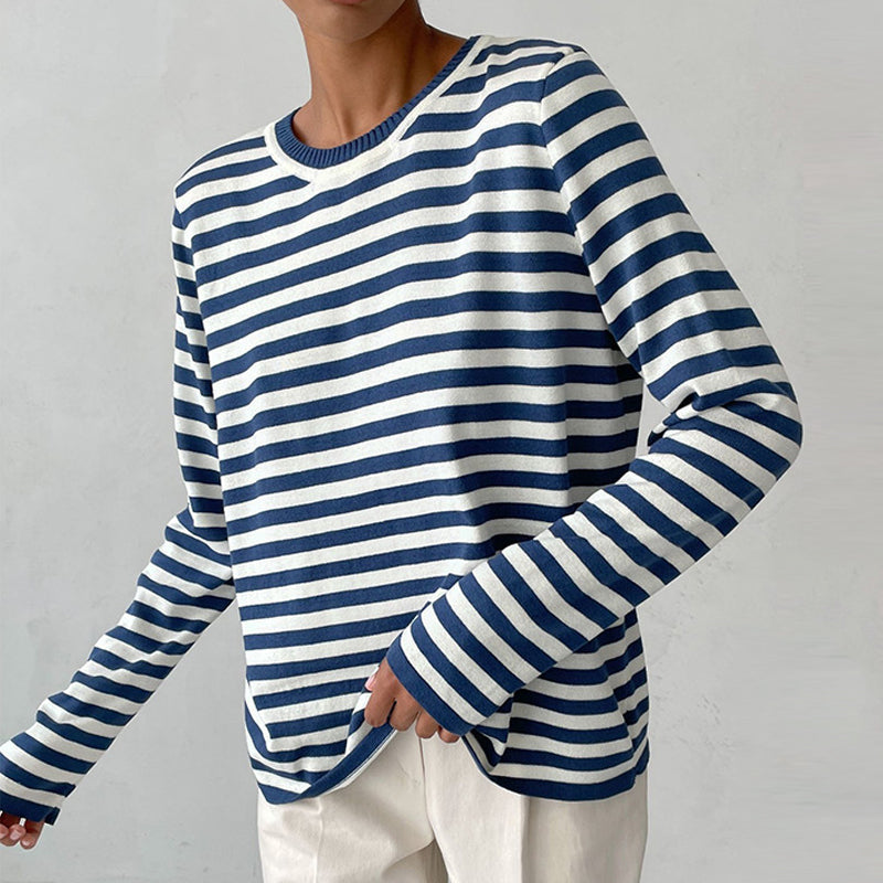Women's Striped Crewneck Long Sleeve Top | Belluvyn