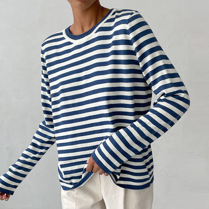 Women's Striped Crewneck Long Sleeve Top | Belluvyn