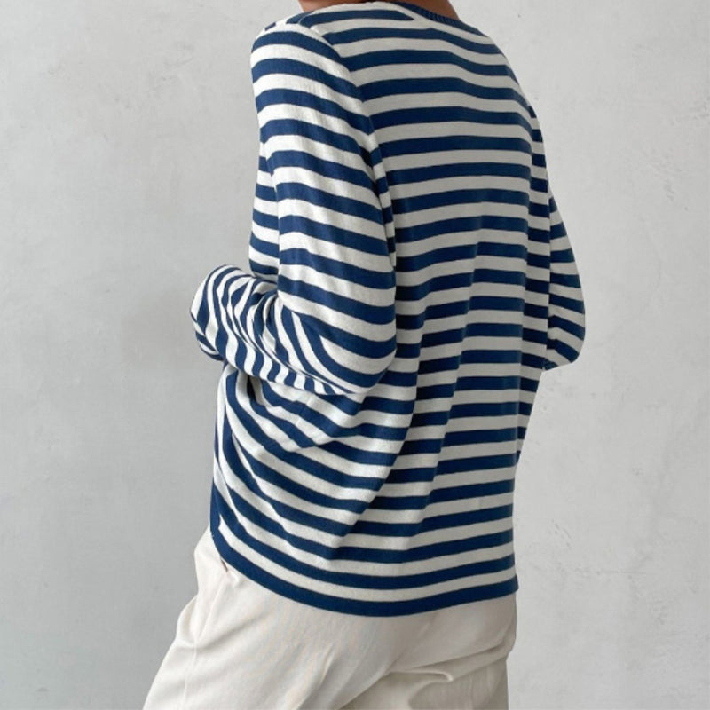 Women's Striped Crewneck Long Sleeve Top | Belluvyn