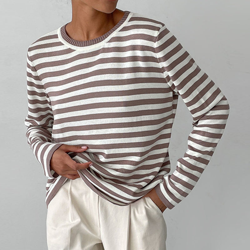 Women's Striped Crewneck Long Sleeve Top | Belluvyn