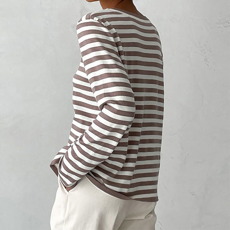 Women's Striped Crewneck Long Sleeve Top | Belluvyn