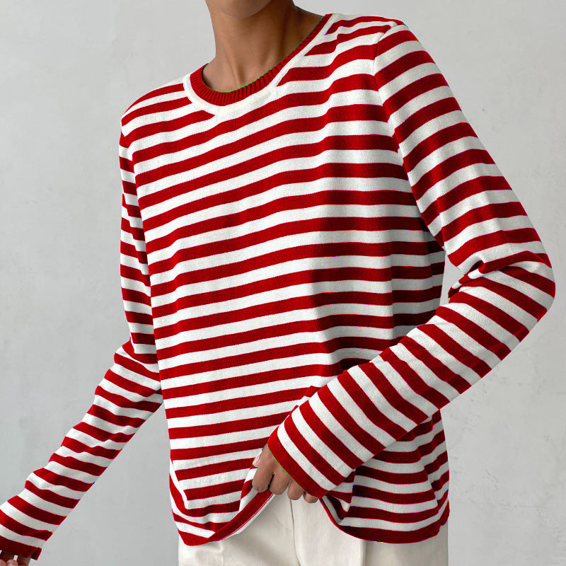 Women's Striped Crewneck Long Sleeve Top | Belluvyn