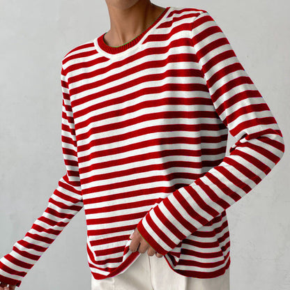 Women's Striped Crewneck Long Sleeve Top | Belluvyn