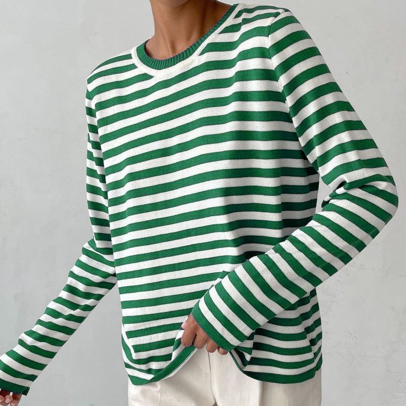 Women's Striped Crewneck Long Sleeve Top | Belluvyn