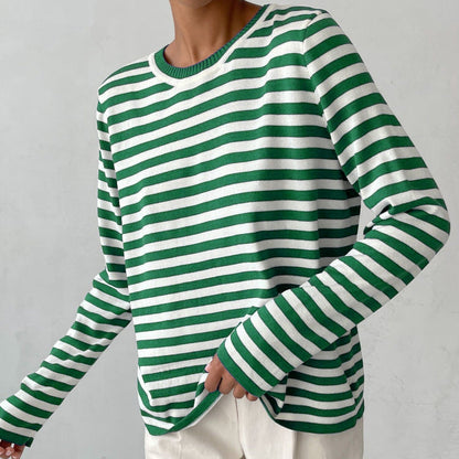 Women's Striped Crewneck Long Sleeve Top | Belluvyn