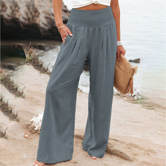 Women's Linen Wide Leg Trousers | Belluvyn