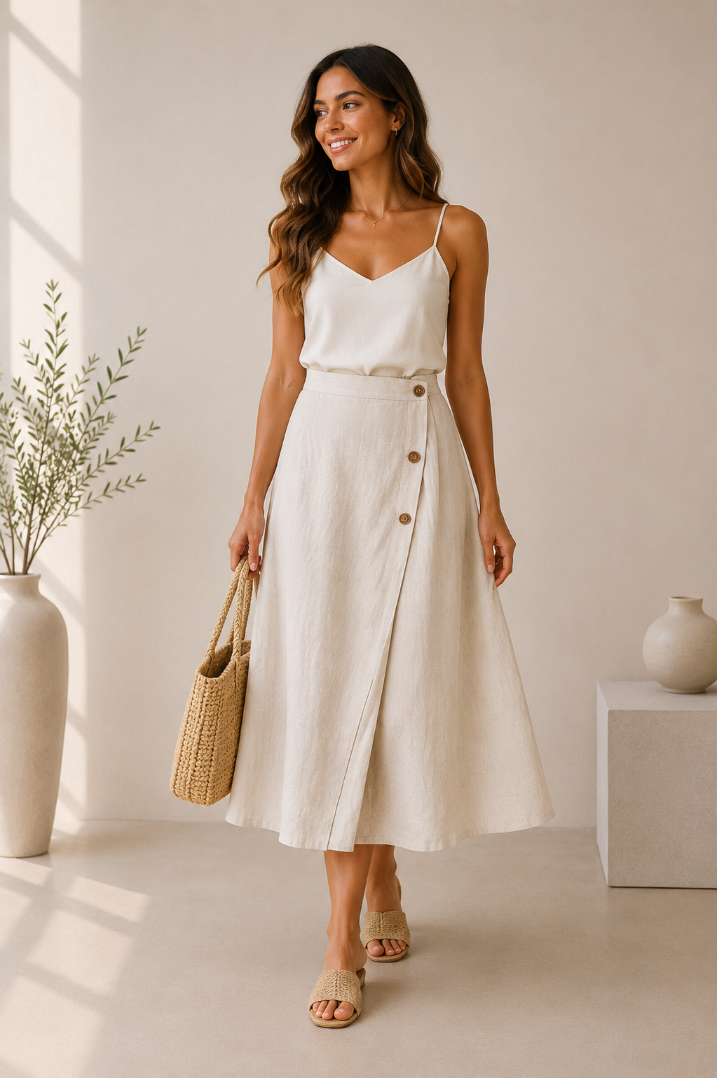 Women's Button Midi Skirt | Belluvyn