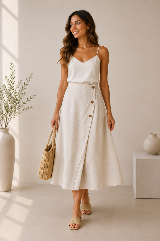 Women's Button Midi Skirt | Belluvyn