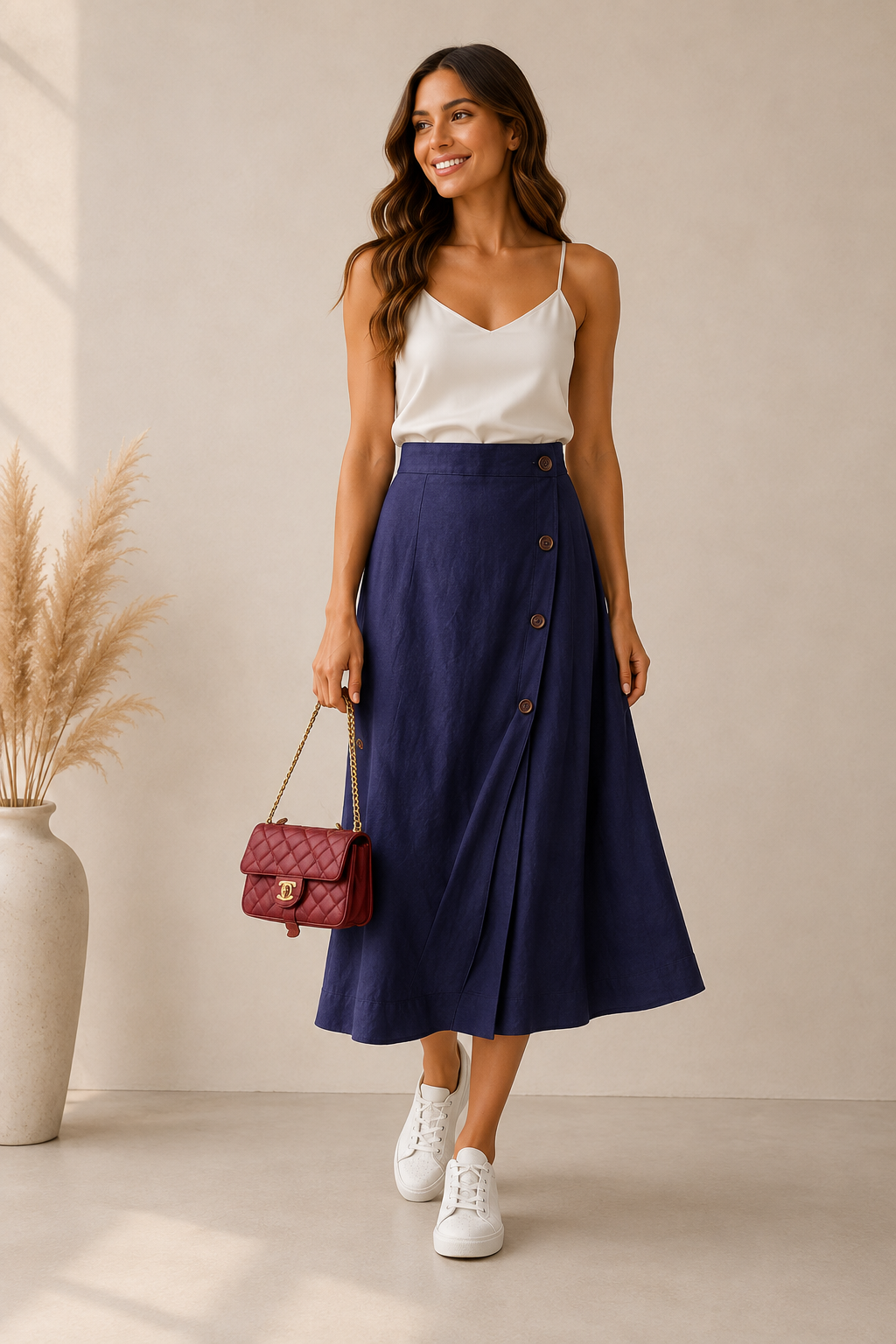 Women's Button Midi Skirt | Belluvyn