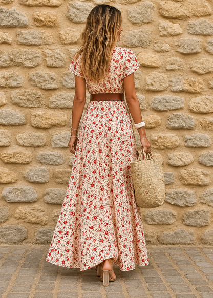 Women's Boho Maxi Dress with Matching Belt | Belluvyn