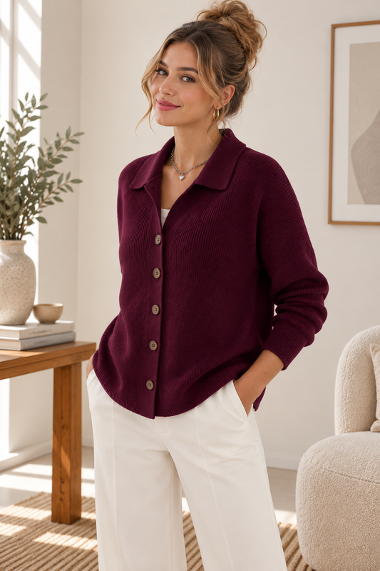 Women's Button Collar Cardigan | Belluvyn