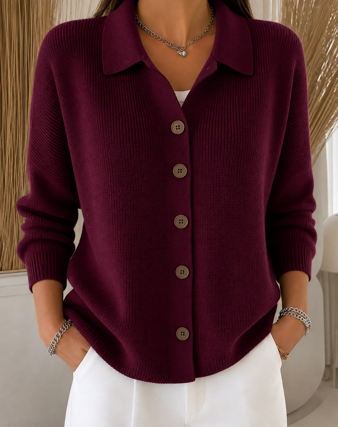 Women's Button Collar Cardigan | Belluvyn