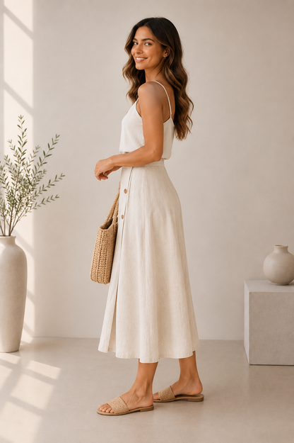 Women's Button Midi Skirt | Belluvyn