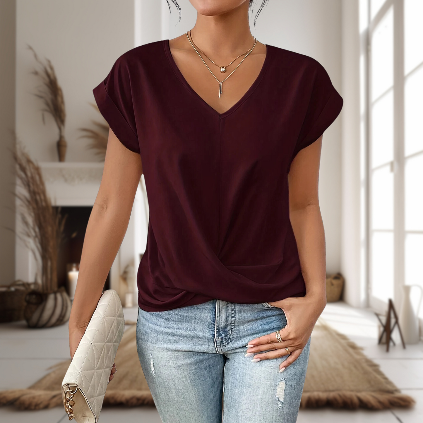 Women's Casual Sweetheart V-Neck T-Shirt | Belluvyn