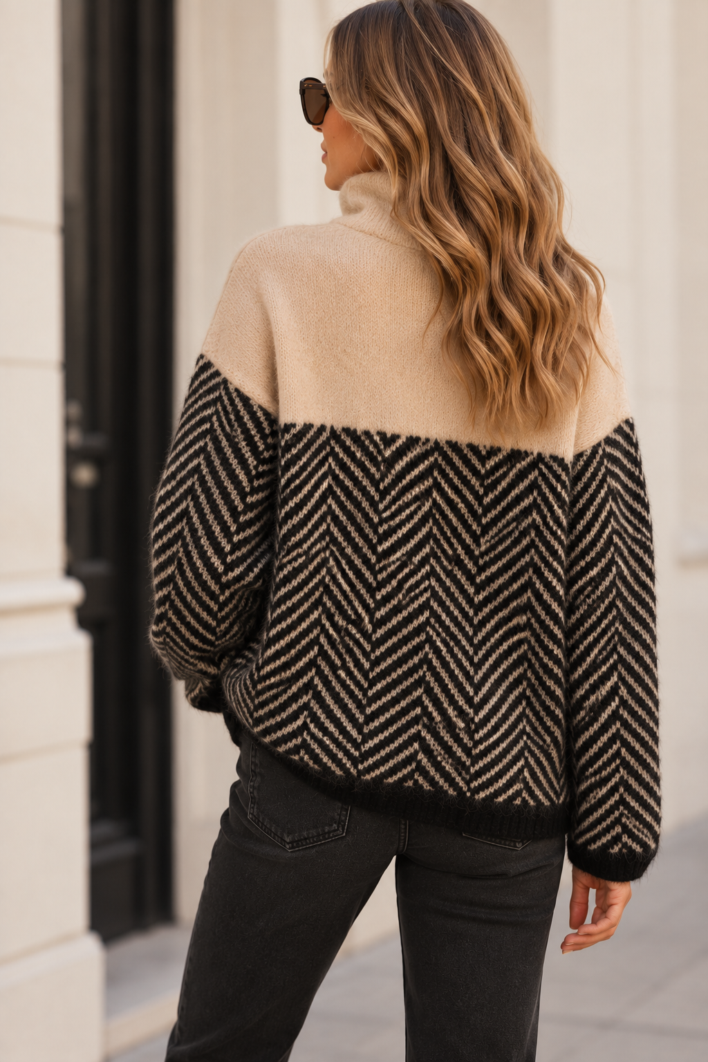 Women's Chevron Pattern Cowl Neck Sweater | Belluvyn