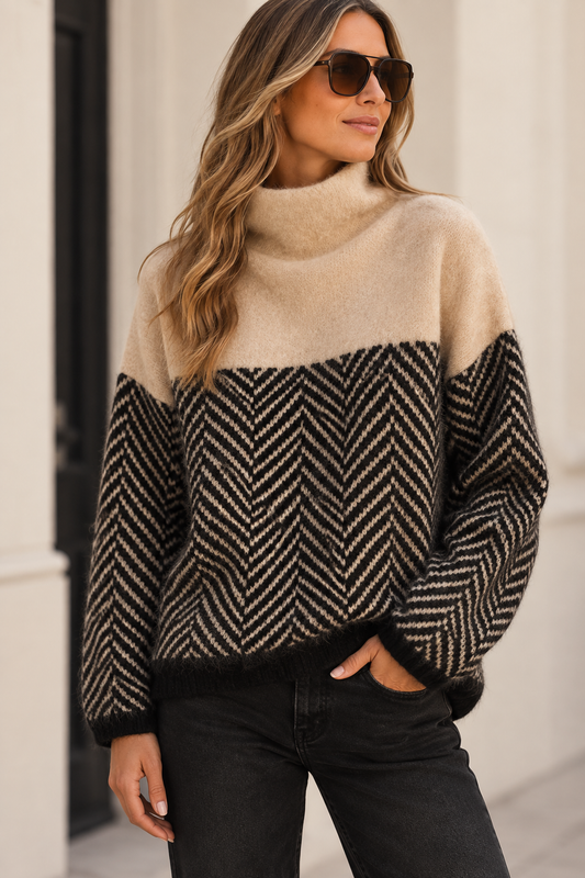 Women's Chevron Pattern Cowl Neck Sweater | Belluvyn