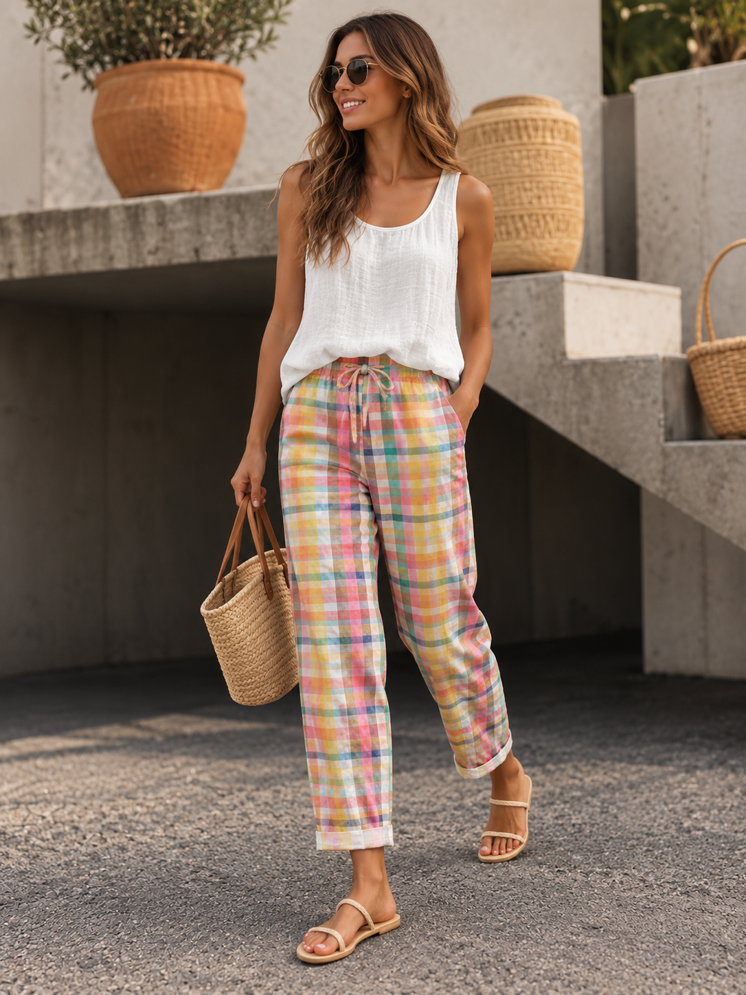 Women's Comfortable Checkered Pants | Belluvyn