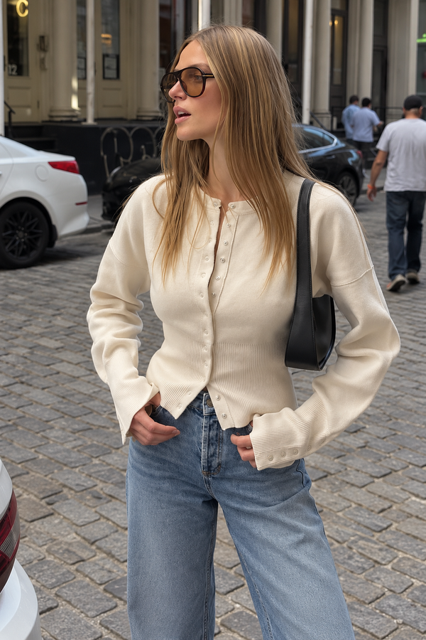 Women's Cropped Ribbed Cardigan | Belluvyn