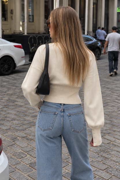 Women's Cropped Ribbed Cardigan | Belluvyn