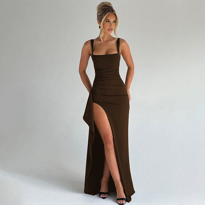 Women's Elegant Formal Slip Maxi Dress Open Back | Belluvyn