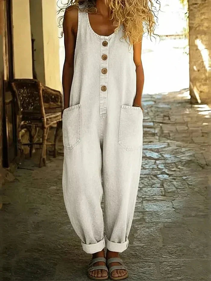 Women's Essential Denim Overalls Loose Fit Sleeveless Jumpsuit | Belluvyn