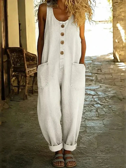 Women's Essential Denim Overalls Loose Fit Sleeveless Jumpsuit | Belluvyn